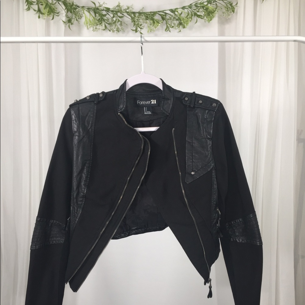 Black Jean and Leather Jacket